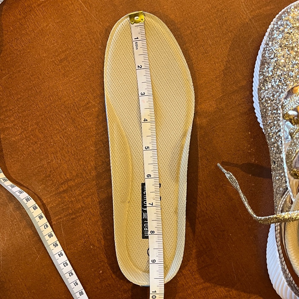 Shiny gold glitter upper sneakers. Memory foam, non-slip rubber soles. Size 7 - Picture 12 of 12